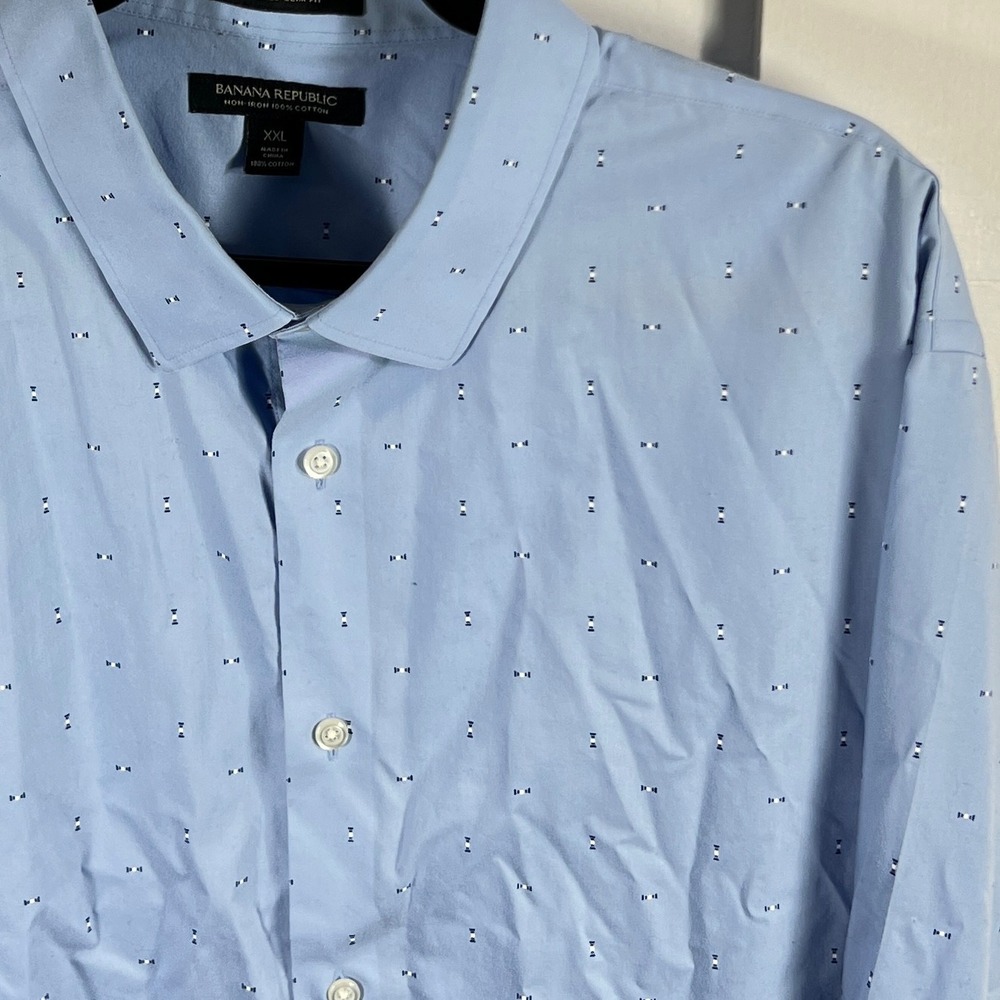 Banana Republic Mens XXL Untucked Slim Fit Non-Iron Cotton Blue Print Shirt